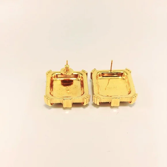 Versace Medusa Squared Crystal Stud Earrings Yellow Gold Green Crystal New
